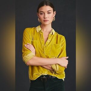 Anthropologie PILCRO Mara Relaxed Velvet Button Down Size 1X